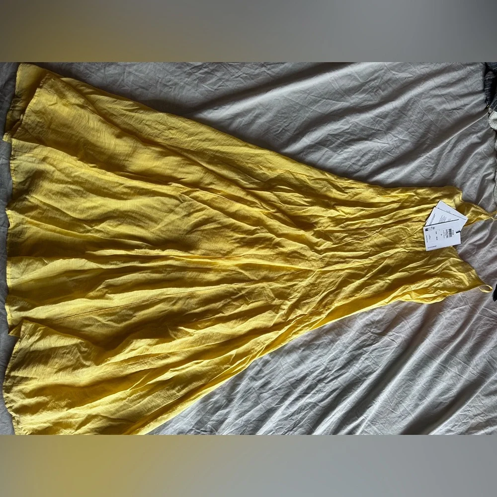 Selected Femme Yellow Linen-Look Sundress Summer Maxi Dress Adjustable Strap 34 - Picture 3 of 12